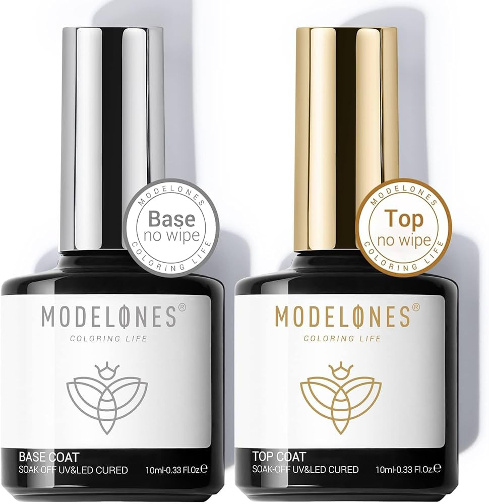 Modelones Gel Nail Polish Top and Base Coat, 10ml No Wipe Top Coat Base Coat Set, Glossy Shine To... | Amazon (CA)