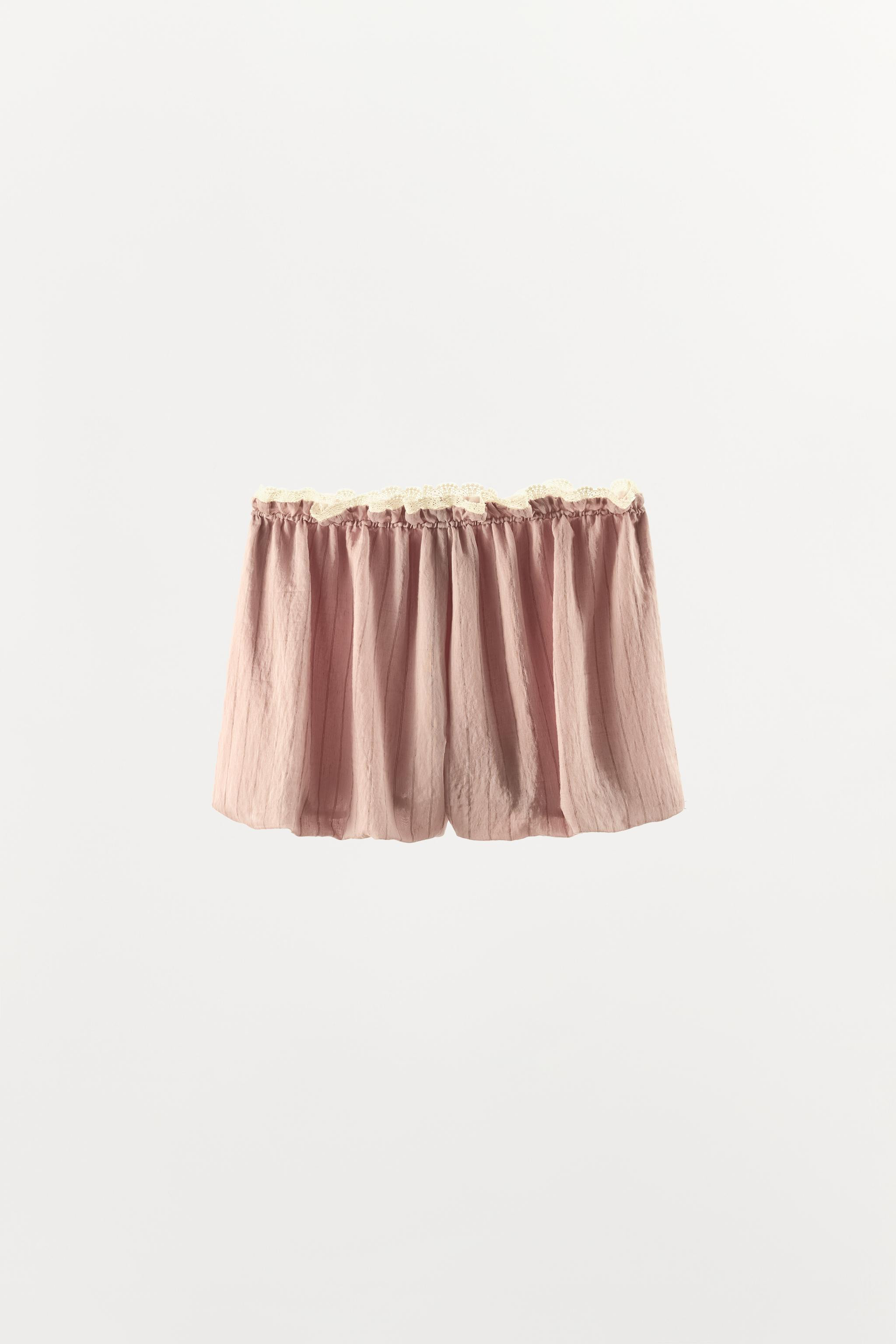 LACE TRIM STRIPED BALLOON SHORTS | Zara US