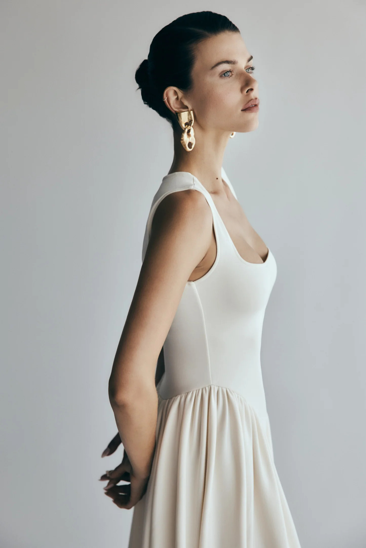 Sharon Scuba Jersey Midi Dress - Ivory | MESHKI US