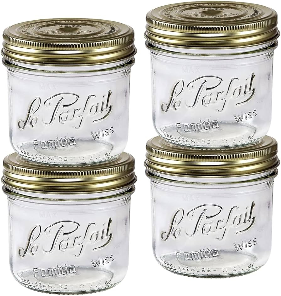 Le Parfait Familia Wiss Terrine Wide Mouth French Glass Jar w/Airtight 2-Piece System Gold Lids |... | Amazon (US)