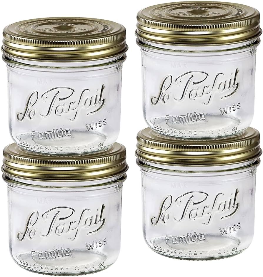 Le Parfait Familia Wiss Terrine Wide Mouth French Glass Jar w/Airtight 2-Piece System Gold Lids |... | Amazon (US)