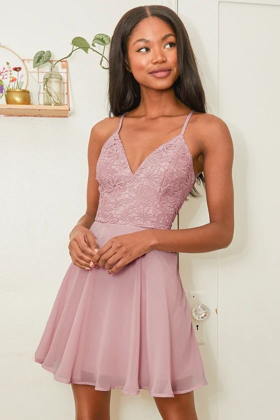 Sweet Emotions Mauve Pink Crochet Lace Skater Dress | Lulus (US)