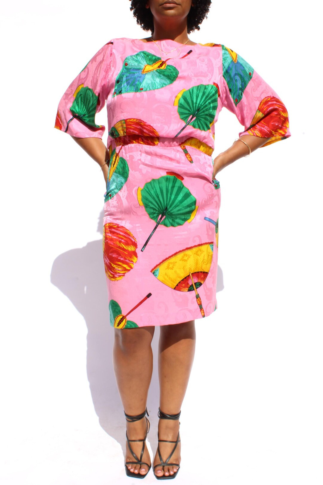 1980s Oscar de la Renta Silk Fan Print Midi Dress | Etsy (US)