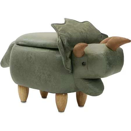 Critter Sitters 15-In. Seat Height Green Triceratops Dinosaur Animal Shape Storage Ottoman Furniture | Walmart (US)