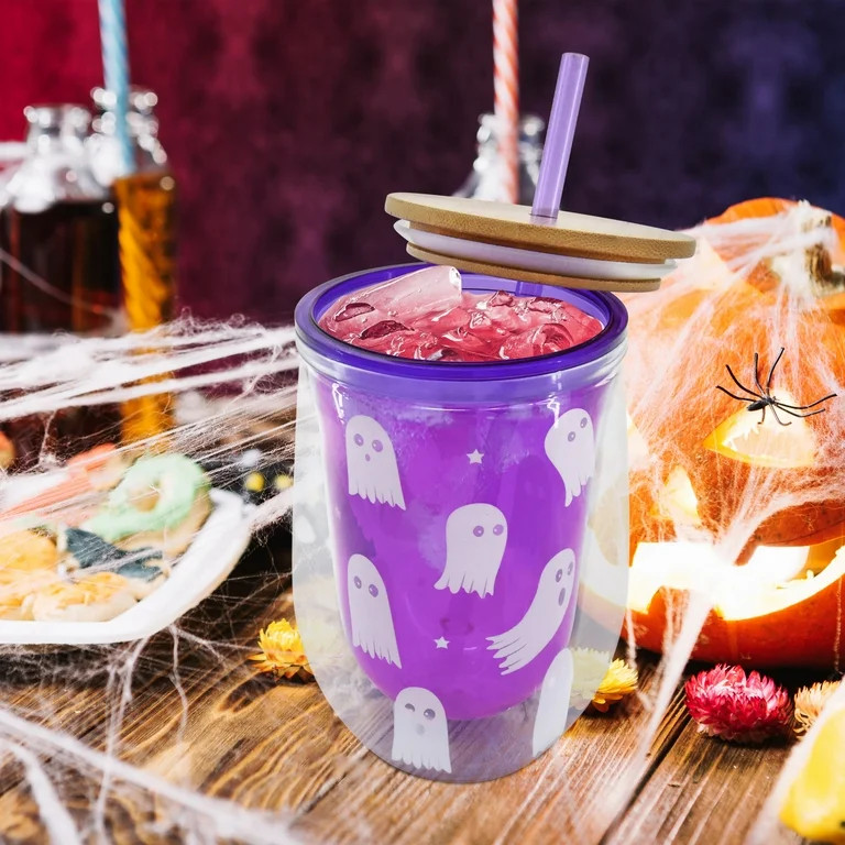 Halloween Ghost Double Wall Insulated Tumbler with Bamboo Lid & Plastic Straw, Way to Celebrate | Walmart (US)