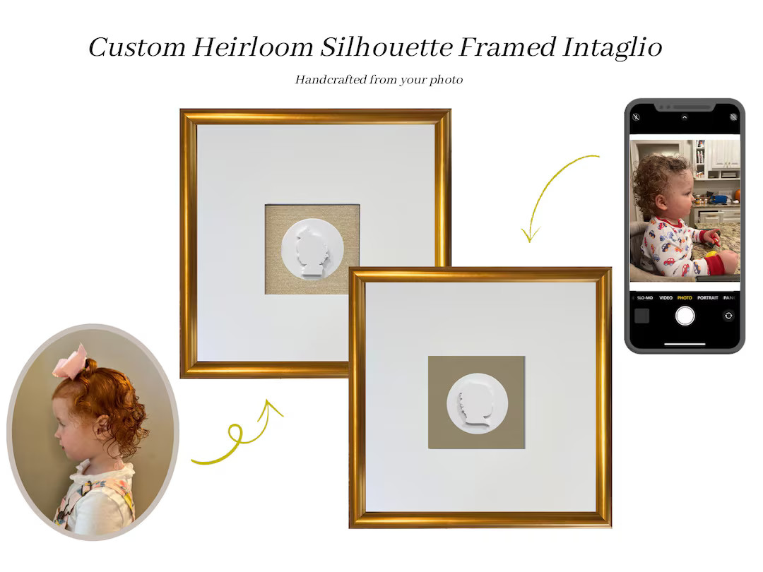 Custom Silhouette Intaglio – 12x12 Framed Artwork | Personalized Child Profile Keepsake | Handm... | Etsy (US)