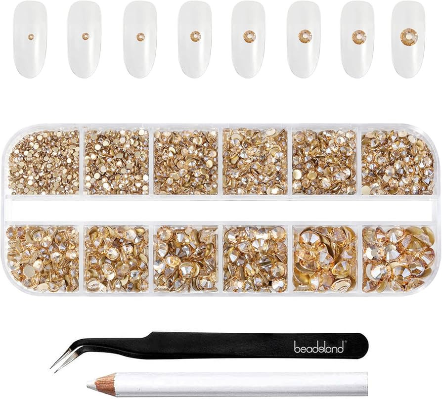 Amazon.com: Beadsland Rhinestones for Makeup,8 Sizes 2500pcs Gold Flatback Rhinestones Eye Gems f... | Amazon (US)