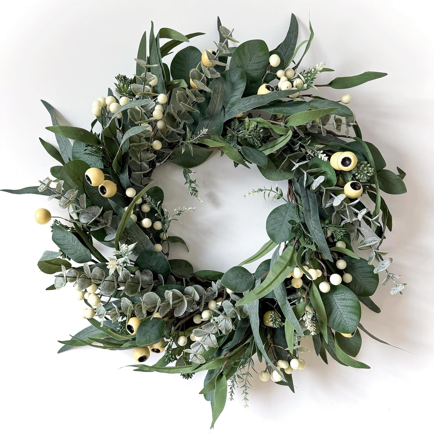 Wreaths for Front Door 22 Inch, All Season Greenery Wreath Olive Eucalyptus Leaves and White Mixe... | Amazon (US)