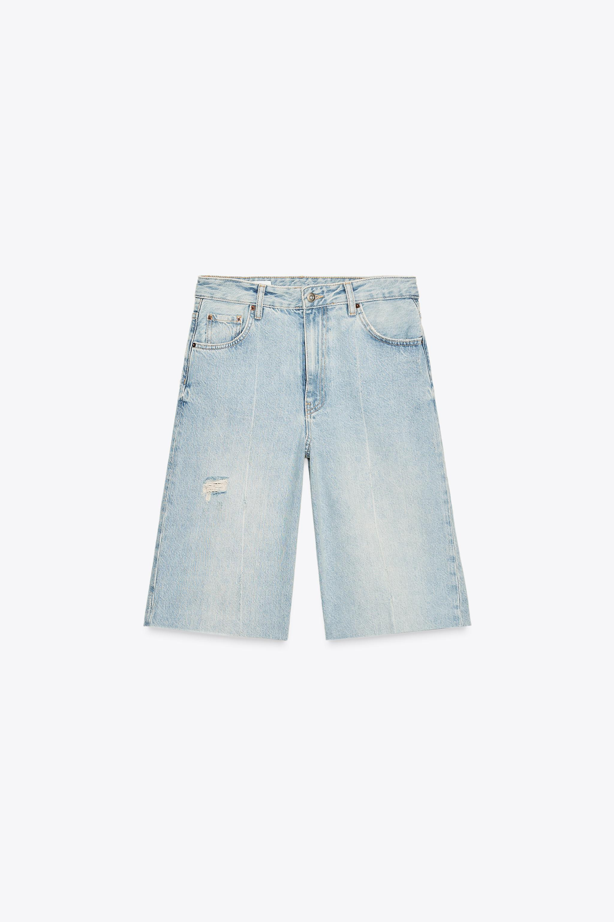 RIPPED MID-RISE TRF DENIM JORTS | Zara US