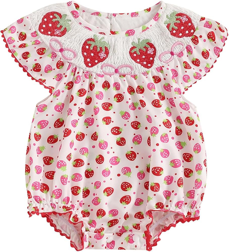Newborn Baby Girls Watermelon Romper Fly Sleeve Ruffle Rompers Sleeveless Babydoll Collar Bodysui... | Amazon (US)