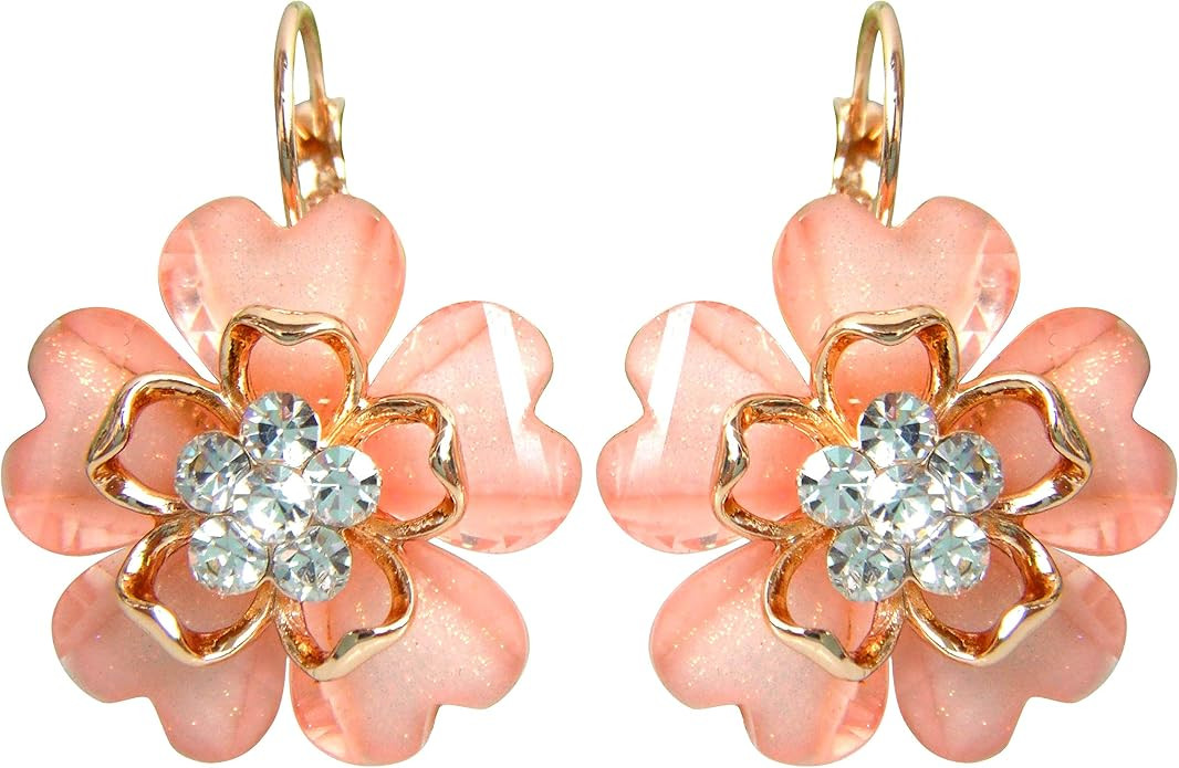 Navachi 18k Gold Plated White Crystal Acetate Blooming Flowers Leverback Earrings | Amazon (US)