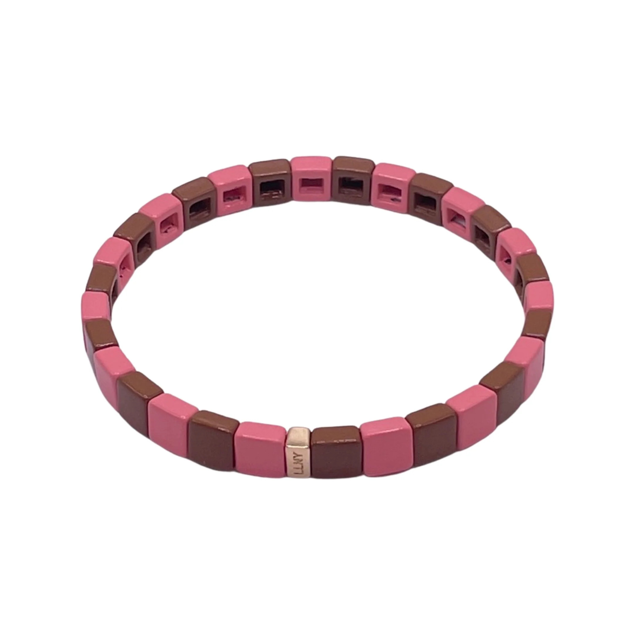 Pink and Brown Mini Checker Bracelet | La Lumiere NY
