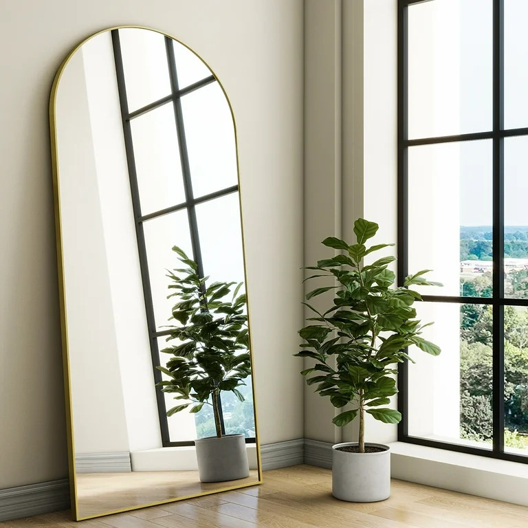 BEAUTYPEAK 71"x30" Arch Full Length Mirror Oversized Floor Mirrors for Standing Leaning, Gold | Walmart (US)