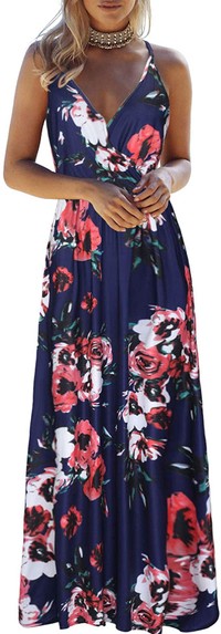 Click for more info about OUGES Womens Summer Deep V Neck Floral Adjustable Spaghetti Strap Beach Maxi Dress
