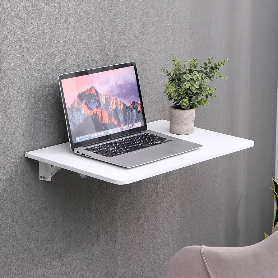Menaka White Wall Mounted Drop-Leaf Folding Floating Table Small Space Saving Dining Table Wood H... | Amazon (UK)