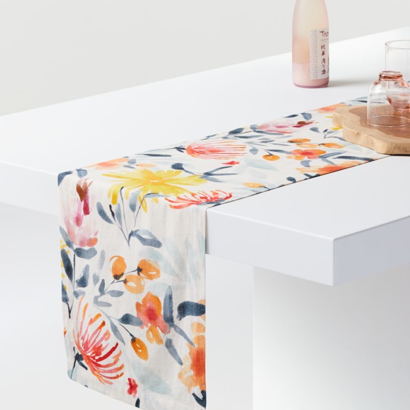Vale 120" Floral Table Runner + Reviews | Crate and Barrel | Crate & Barrel