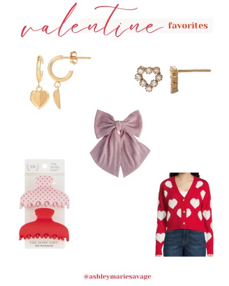 Valentine, favorites, cardigan, claw clips, hearts, earrings

#LTKstyletip #LTKfindsunder100 #LTKSeasonal