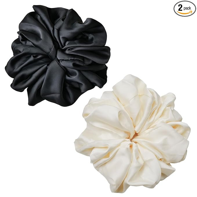 Oversized Satin Scrunchies for Women - 2 Pack Extra Large Hair Ties Accessories, Big Silk-Like Po... | Amazon (US)