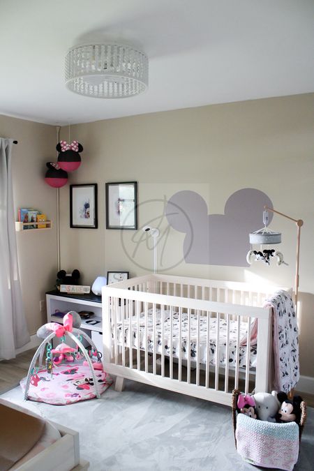 My baby’s Minnie & Mickey Mouse nursery 
Nursery ideas
Crib
Pictures
Baby gym
Paint color beige
Mobile
Toy chest
Mattress 
Sheets
Chandelier fan

#LTKhome #LTKbaby