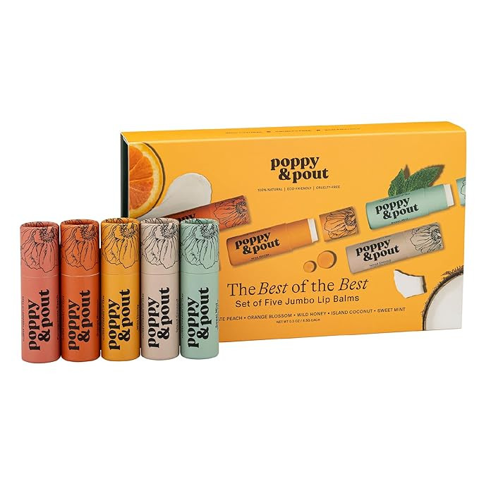 Jumbo Lip Balm Gift Set (5-Pack) | Poppy & Pout All Natural Lip Balms & Moisturizers | Hydrates w... | Amazon (US)