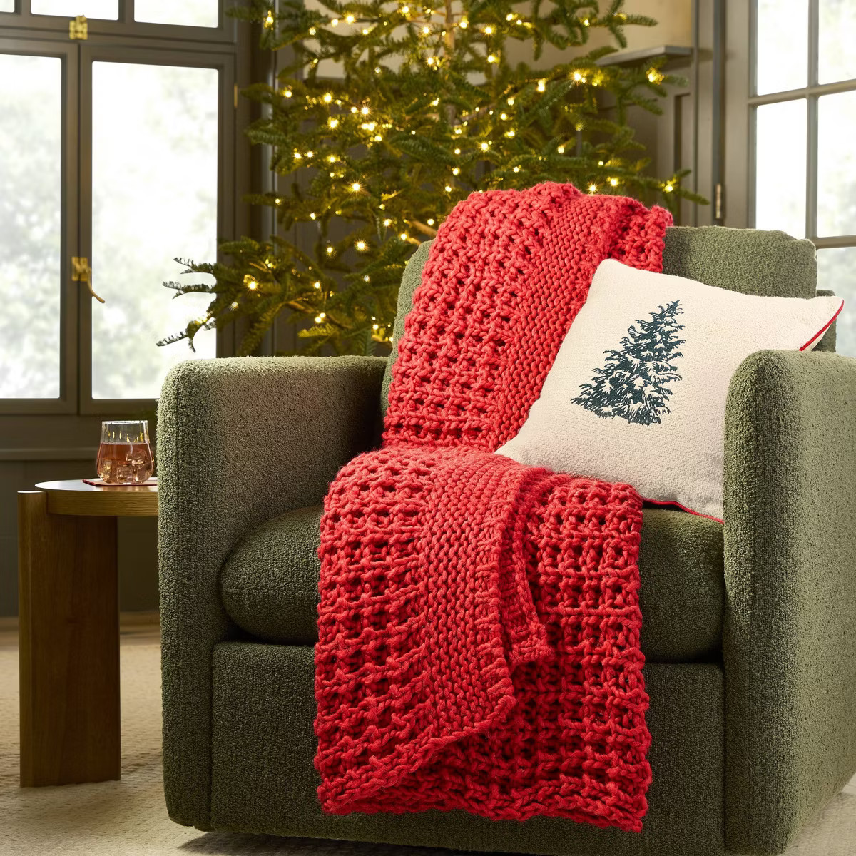 16"x16" Tree Icon Toss Square Pillow Cream/Red Edge - Hearth & Hand™ with Magnolia | Target