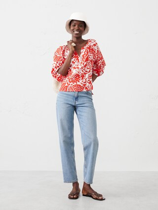 Lantern-Sleeve Poplin Top | Banana Republic Factory