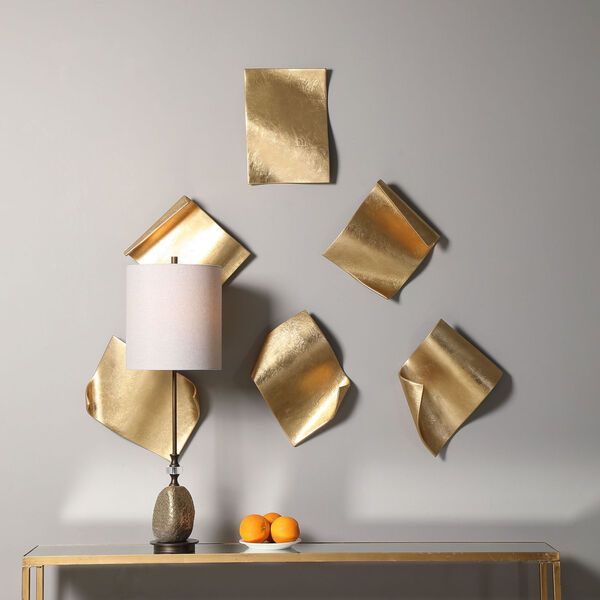 Fluttering Pages Gold 15-Inch Wall Decor, Set of 6 | Bellacor