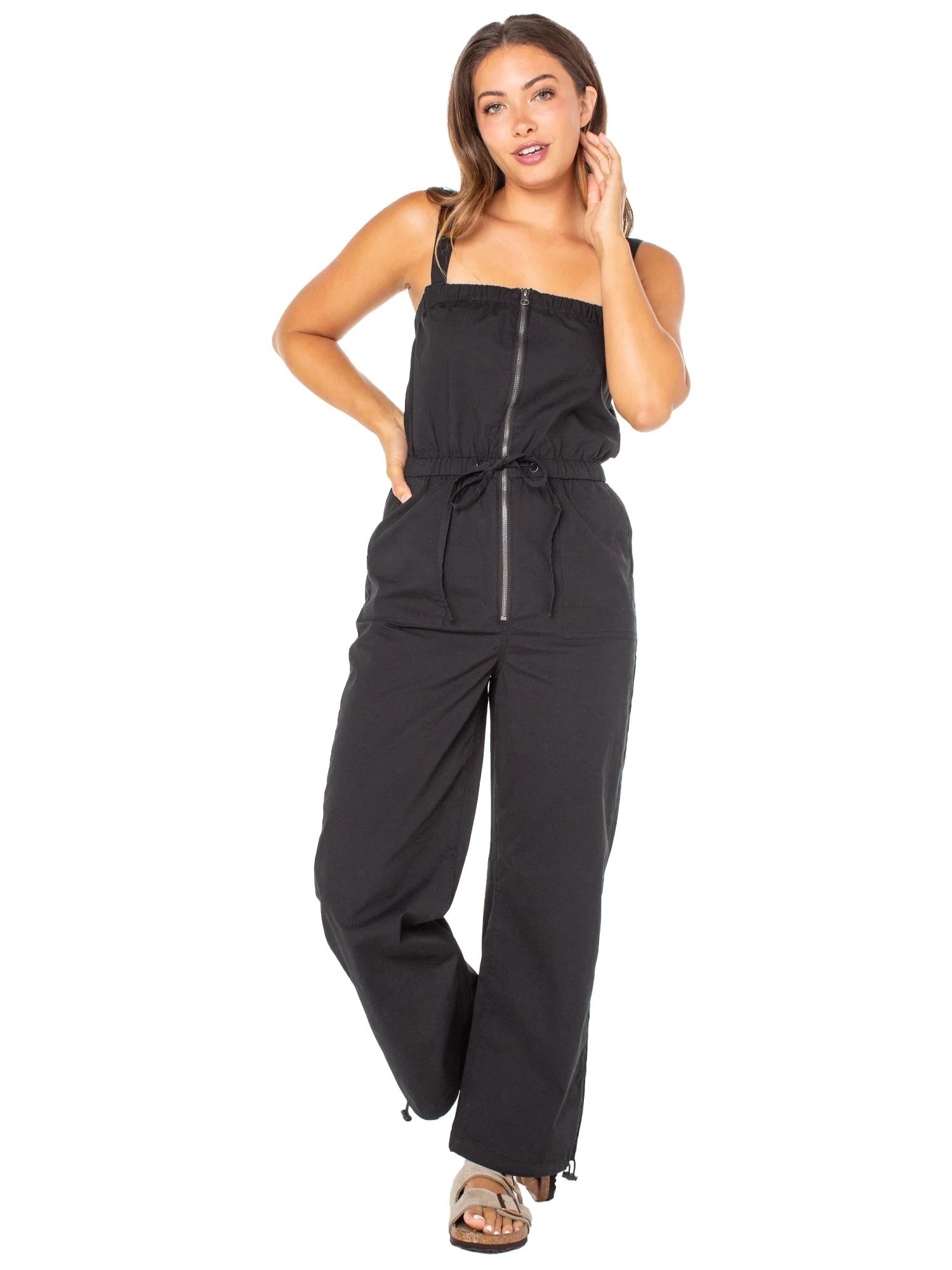 Celebrity Pink Juniors and Juniors Plus Zip Front Jumpsuit with Self Tie, XS-4X | Walmart (US)