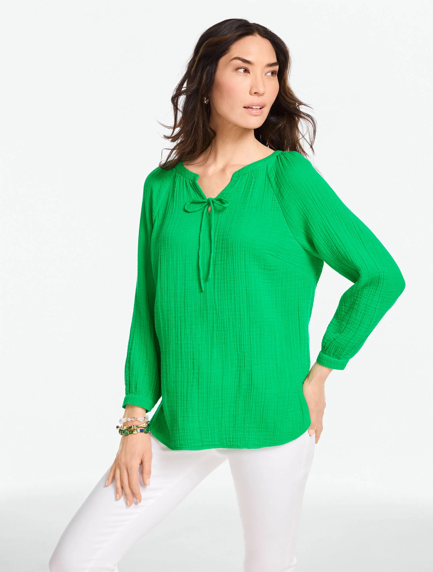 Gauze Band Collar Popover - Solid | Talbots