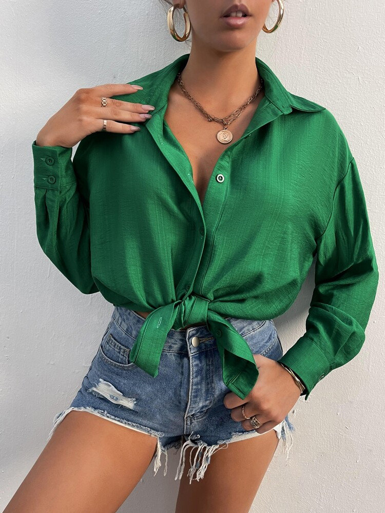Drop Shoulder Button Front Oversized Shirt | SHEIN