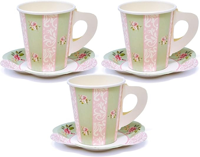 Gift Boutique 24 Disposable Tea Party Cup and Plates, Paper Teacups & Saucer with Handle for Birt... | Amazon (US)