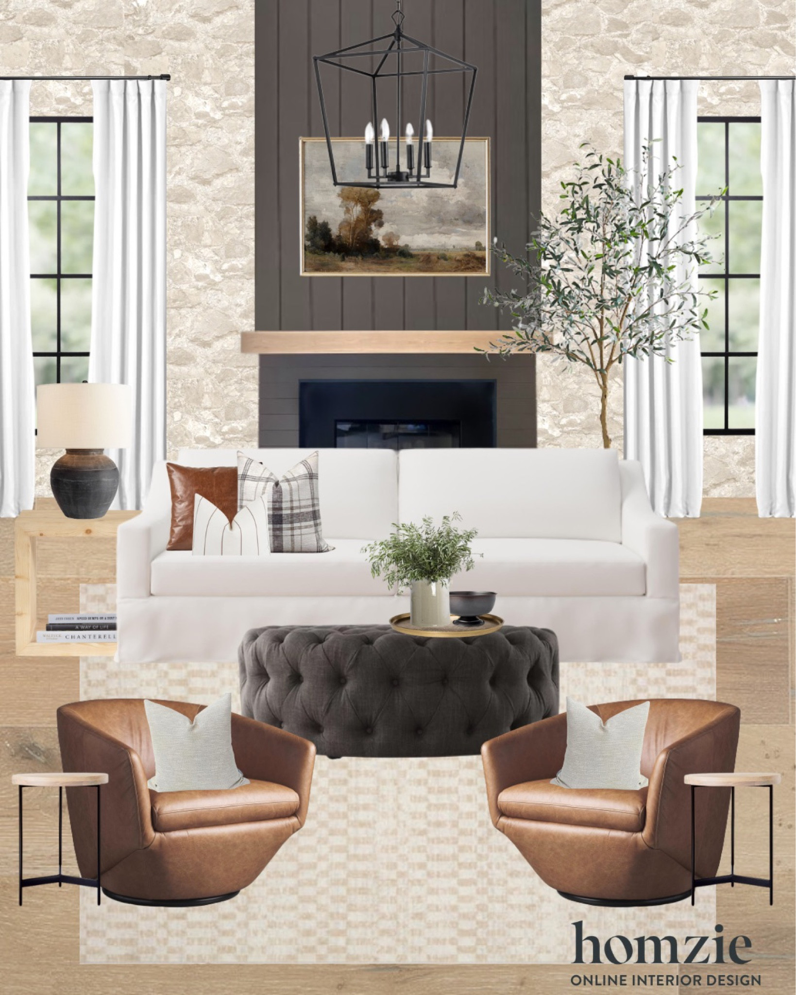 These brown leather swivel chairs make such a statement in any room. Tied them together with the couch with a leather throw pillow! 