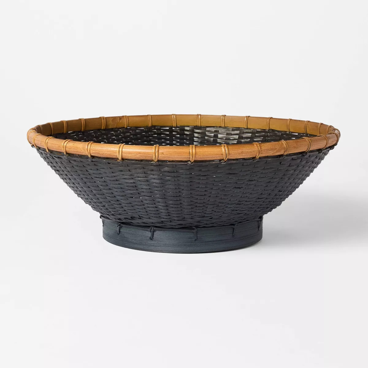 Round Bamboo Decorative Woven Bowl Slate Black - Threshold™: Earthy Elegance, Raised Base, Tabl... | Target