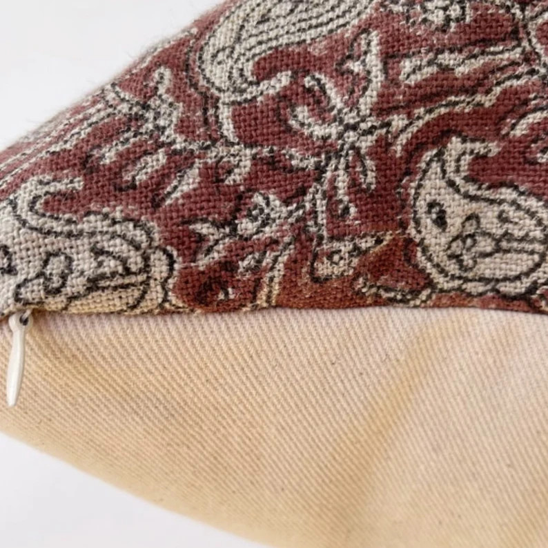 Block print linen ,Wine color floral pillow cover 20x20” | Etsy (US)