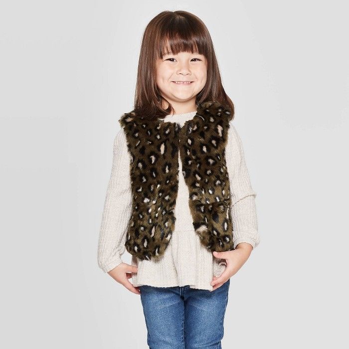 Toddler Girls' Faux Fur Vest - Cat & Jack™ Green | Target