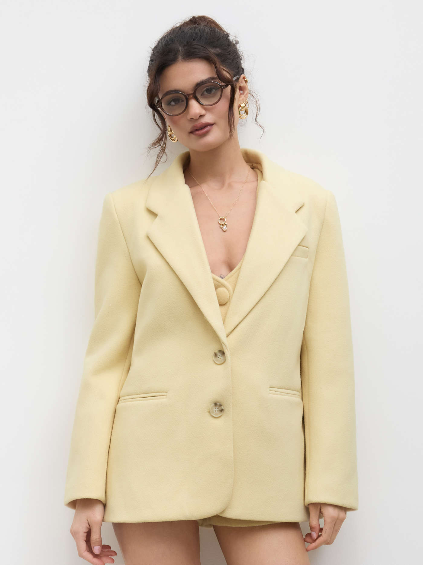 Wool-look Notched Collar Oversized Blazer | Cider
