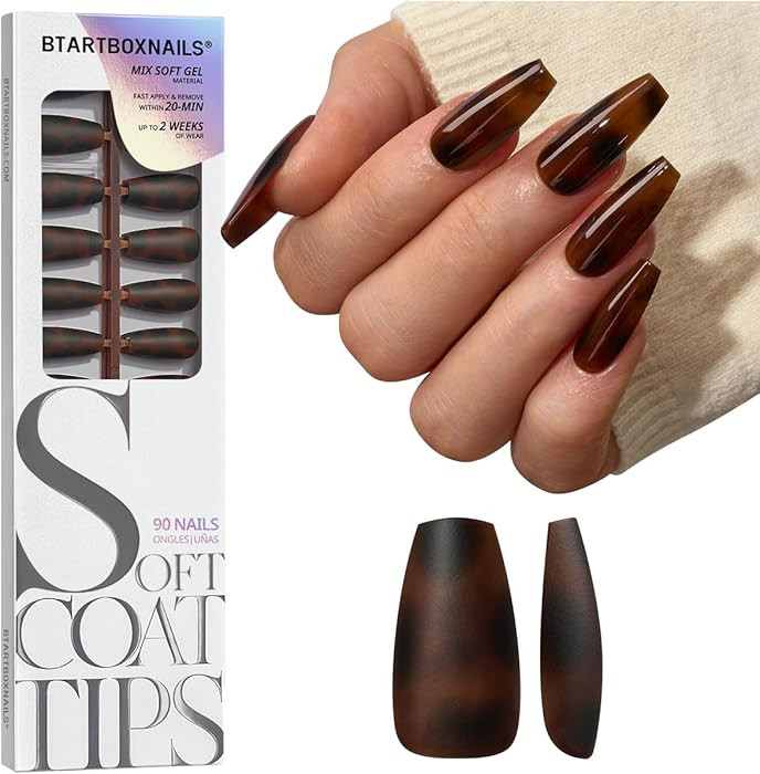 BTArtboxnails SOFTCOATTIPS Press On Nails - Tortoiseshell Coffin Press On Nails Medium, 90Pcs Sal... | Amazon (US)