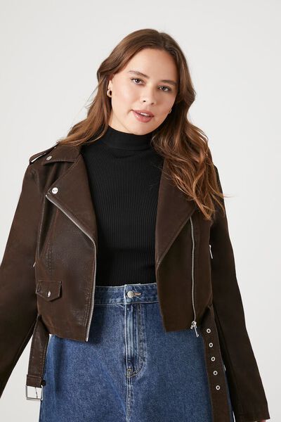 Plus Size Faux Leather Cropped Moto Jacket | Forever 21 | Forever 21 (US)
