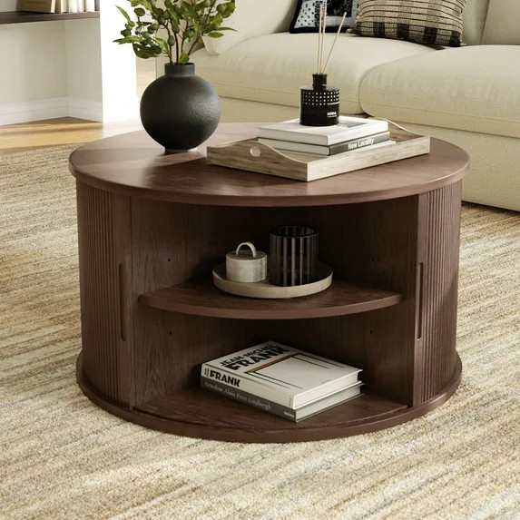 LINSY HOME Fluted Coffee Table Round with Large Storage, Mid-Century Coffee Table for Living Room... | Walmart (US)