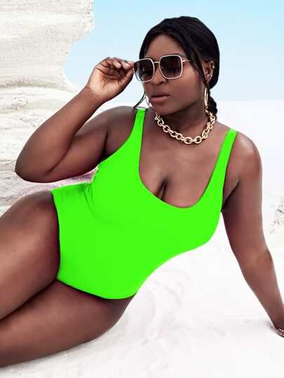 Plus Neon-lime One Piece Swimsuit | SHEIN