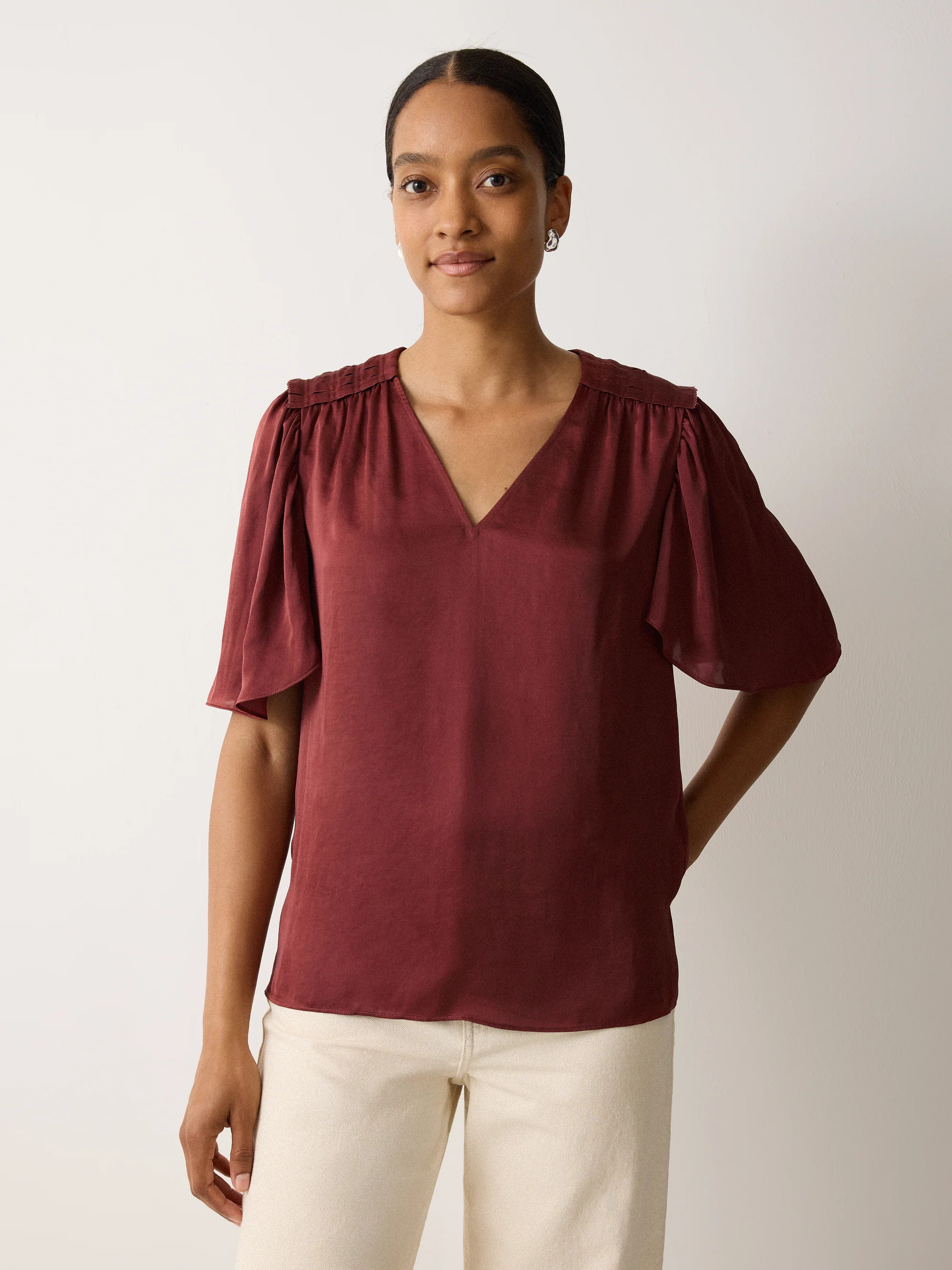 Recycled Satin Pleated Blouse | Orange | Jigsaw (UK)