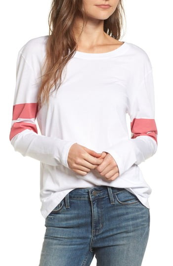 Women's Treasure & Bond Varsity Stripe Cotton Tee, Size Small - White | Nordstrom