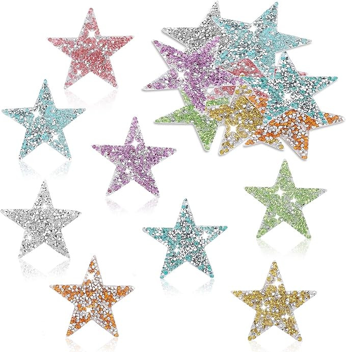 Prasacco 16 Pieces Colorful Rhinestone Star Patches, Bling Iron on Star Patches Rhinestone Glitte... | Amazon (US)