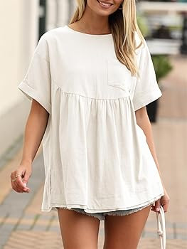 Tankaneo Womens Summer Babydoll Tops Casual Loose Fit Peplum Oversized Tunic Shirts | Amazon (US)