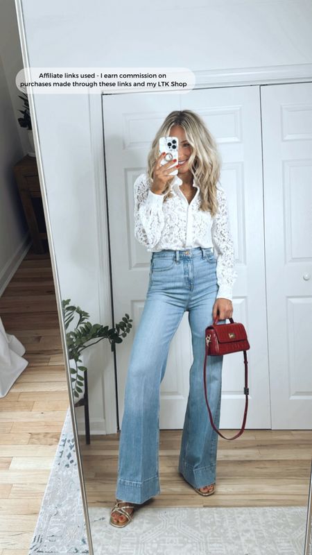 Spring outfit with jeans
White lace top