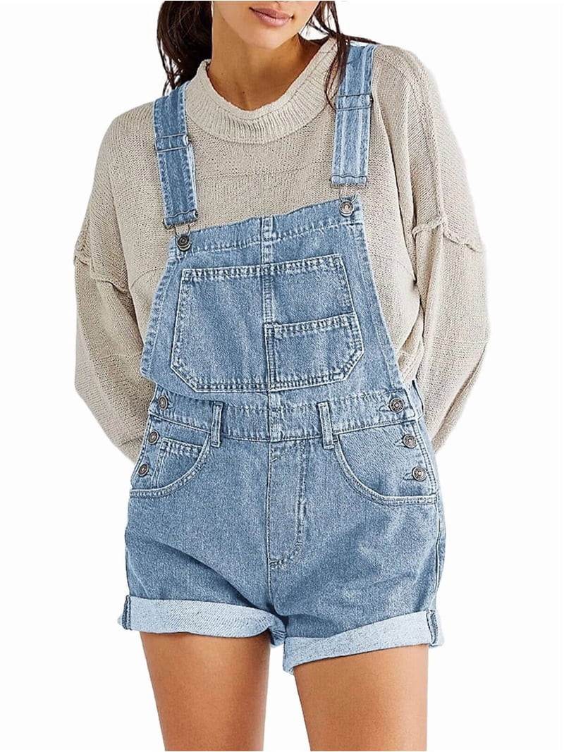 Women Denim Shorts Overalls Summer Casual Loose Fit Adjustable Rompers Jean Jumpsuit Bib Shortall... | Walmart (US)