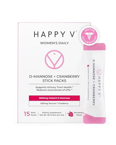 Happy V D-Mannose + Cranberry Stick Packs | Dr Formulated Urinary Tract Support Supplement | D Mannose Supplements for Women - Bladder Support - Promotes Urinary Comfort - 15 Stick Packs | Amazon (US)