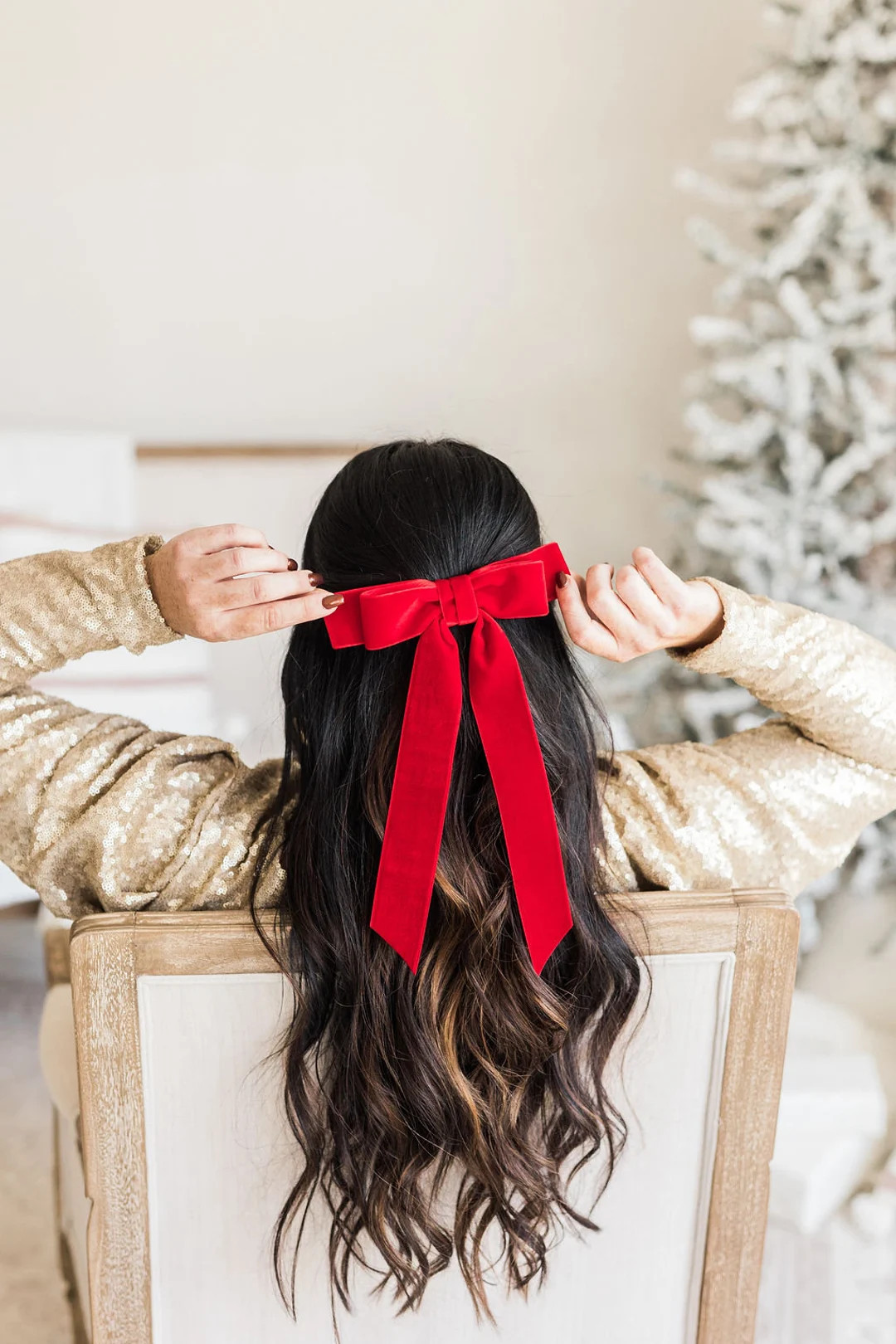 Red Velvet Hair Bow Long Tail French Barrette | Grace & Grandeur Judy Long Bow | Etsy (US)