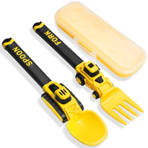 Construction Toddler Utensils - Reusable Plastic Toddler Fork and Spoon & Storage Case - Suitable for Kids Utensils Toys - Used for Easter Gifts - Birthday Gifts for 1 2 3 4 5 6 7 year old | Amazon (US)