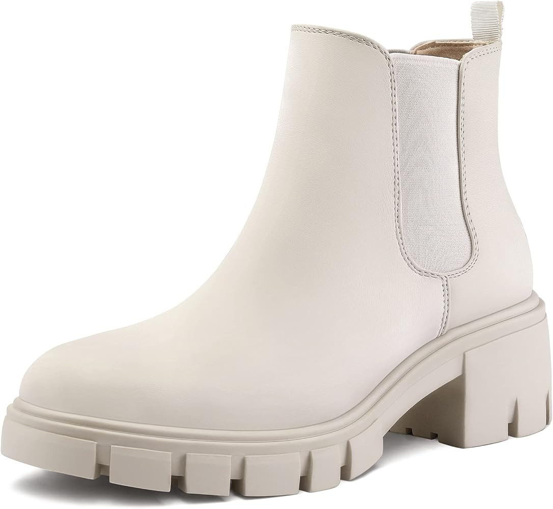 mysoft Women's Platform Chelsea Boots Lug Sole Slip On Chunky Block Heel Ankle Booties | Amazon (US)